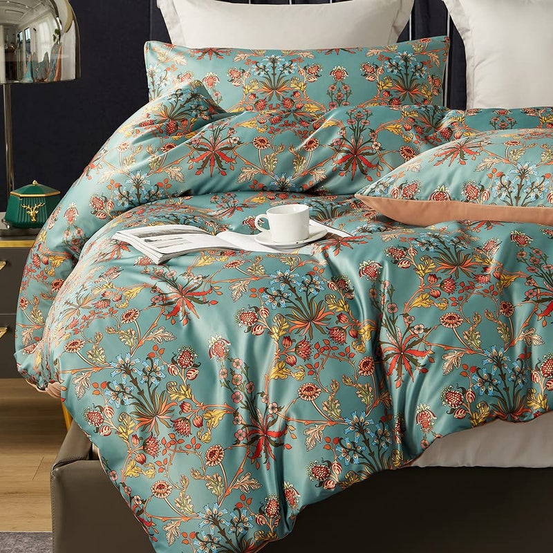 Cupocupa Duvet Cover Queen Size Set Boho Floral Pattern Queen Size Bed Vintage Soft Bedding Leaf Print Paisley Duvet Cover with Pillowcases - Image 2